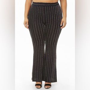 Forever 21+ Black Rainbow Stripe Glitter Flare Pants